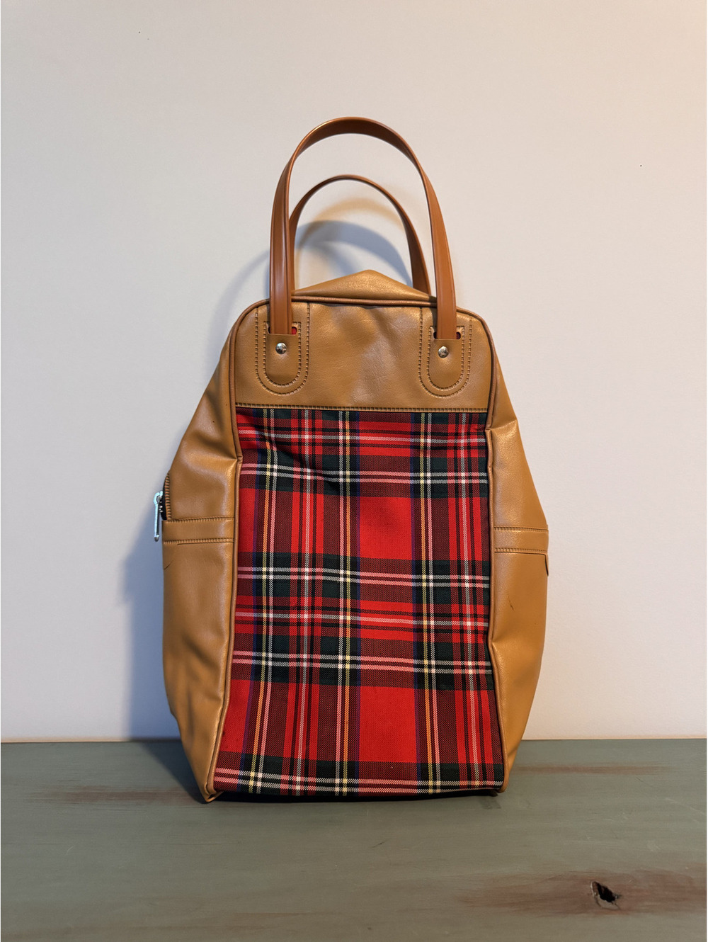 Vintage 1970s Thermos Co Plaid Picnic Bag Vinyl Red Tartan Lunch Tote MCM